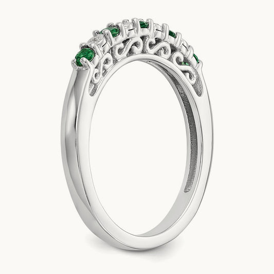 Diamond w/Emerald Band, 14K White Gold