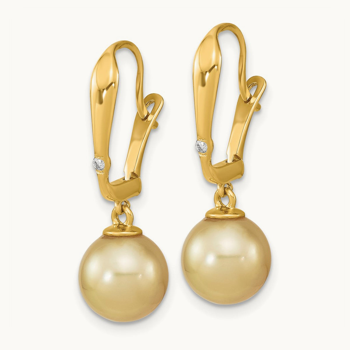 9- Round Golden Saltwater South Sea Pearl .02ct Dia. Earrings, 10mm, 14K