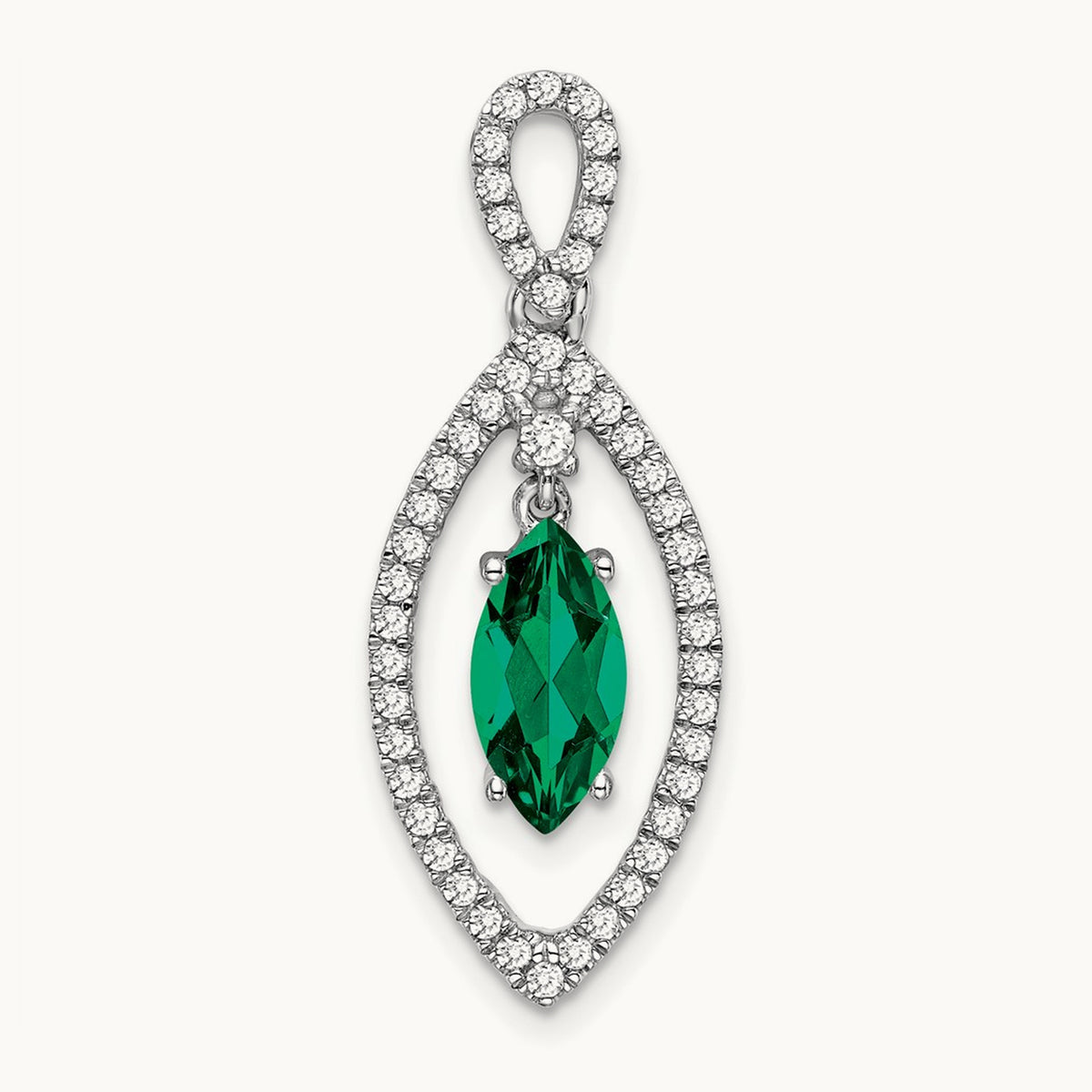 Created Emerald Chain Slide, 0.25 ct tw Lab-Grown Diamond