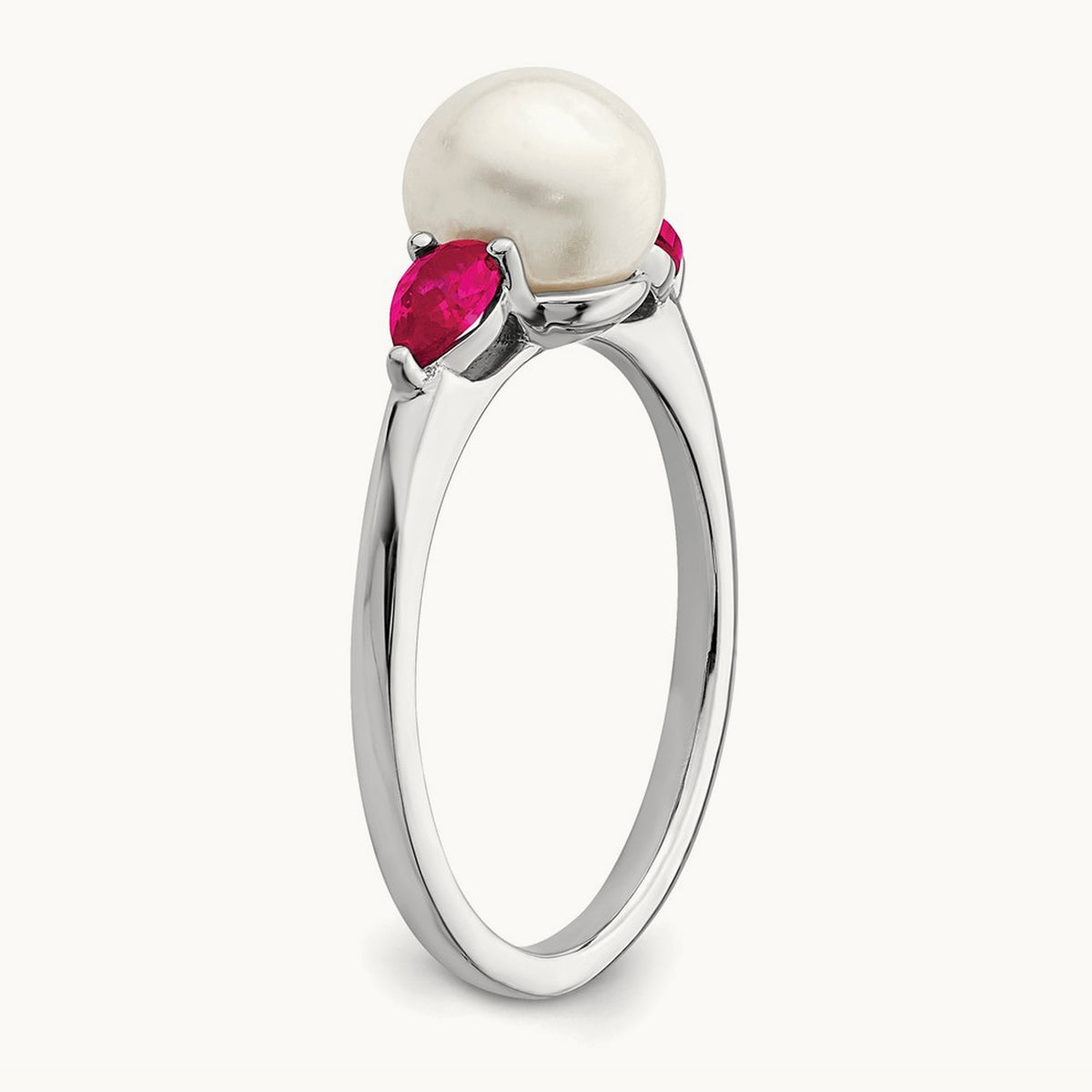 FWC Pearl and Ruby Ring, 14K White Gold