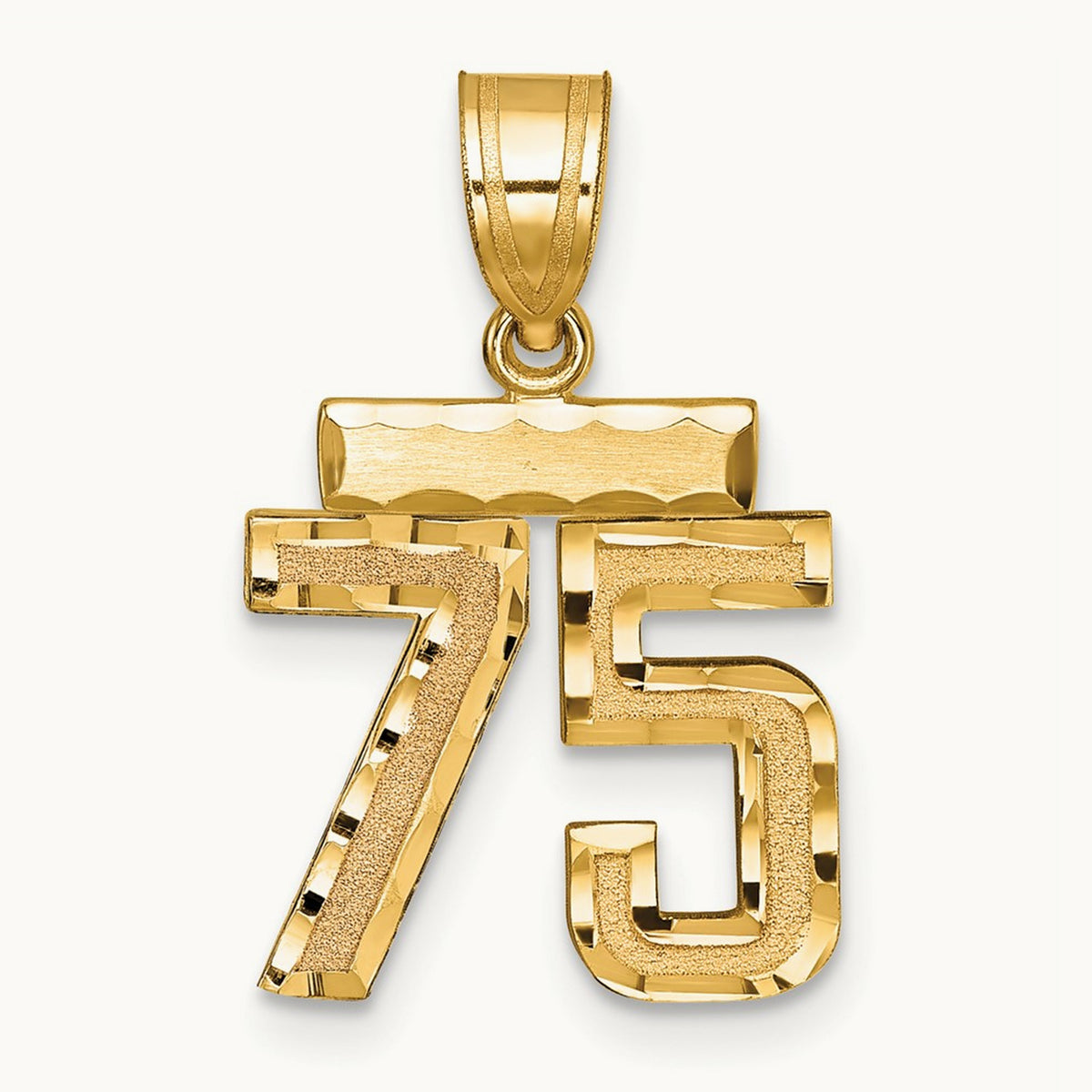 Small Brushed Diamond-cut Number 75 Charm, 14K