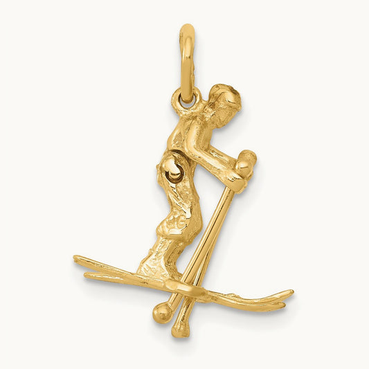 3D Moveable Snow Skier Charm, 14K