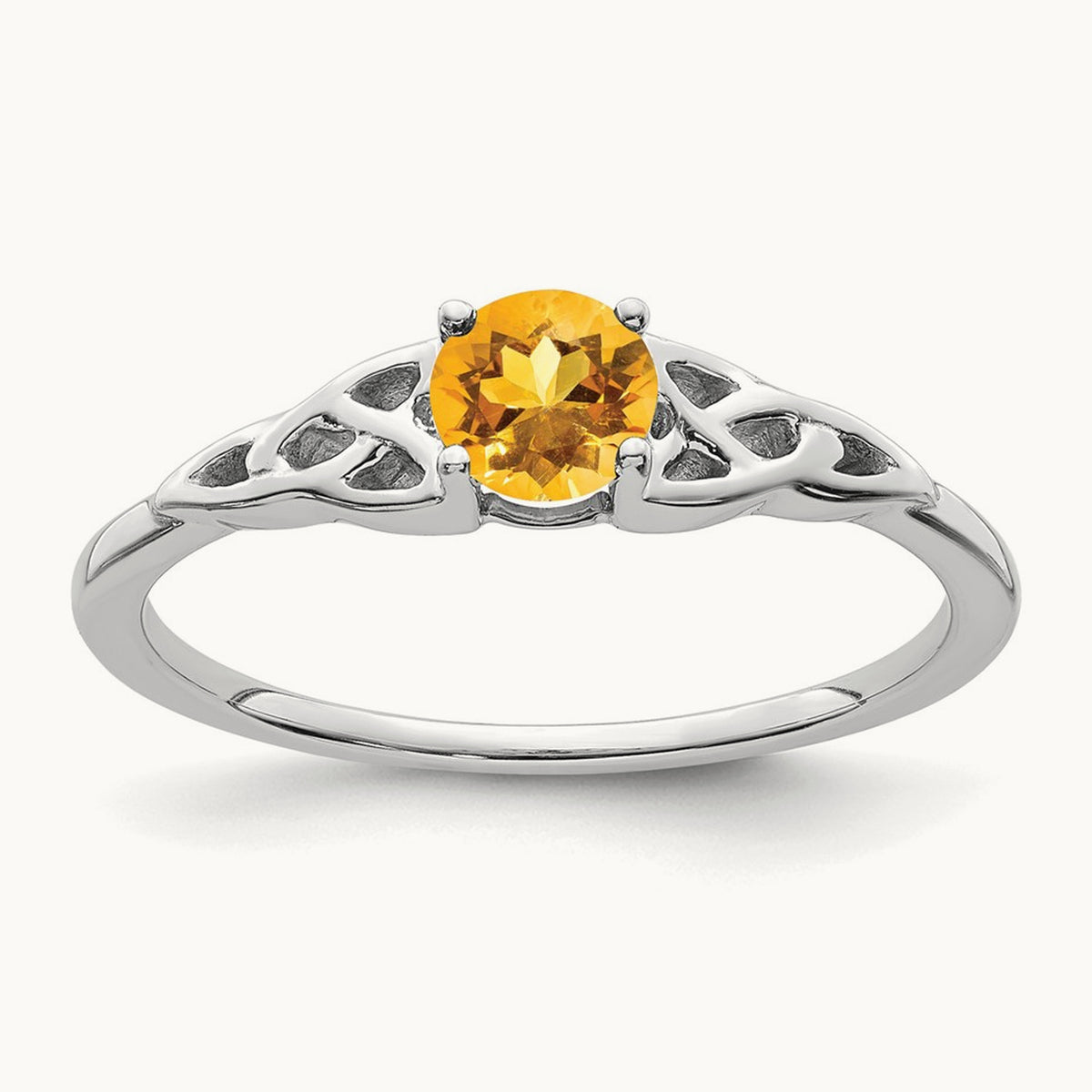 Citrine Celtic Knot Ring — 14K White Gold, 7
