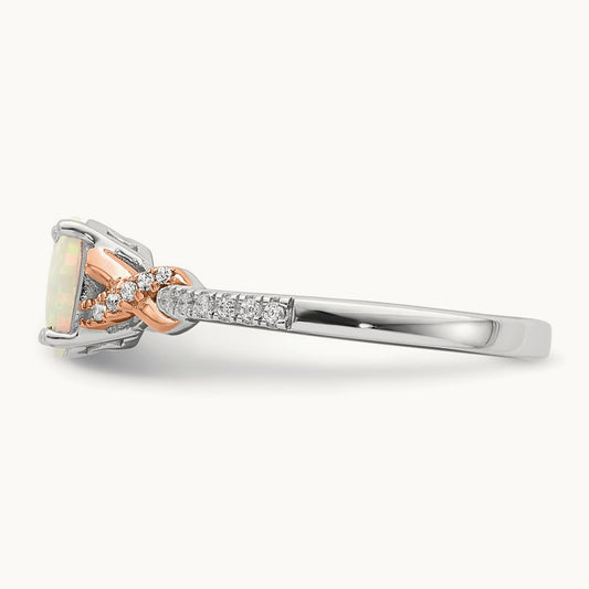 Polished Oval Opal & Diamond Ring, 14K Two-tone
