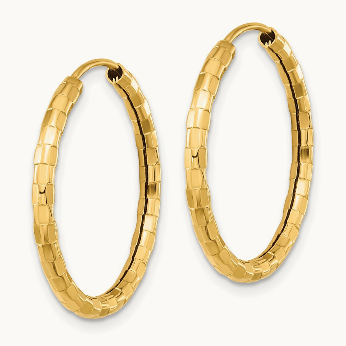 Polished Faceted Hoop Earrings, 14K Gold