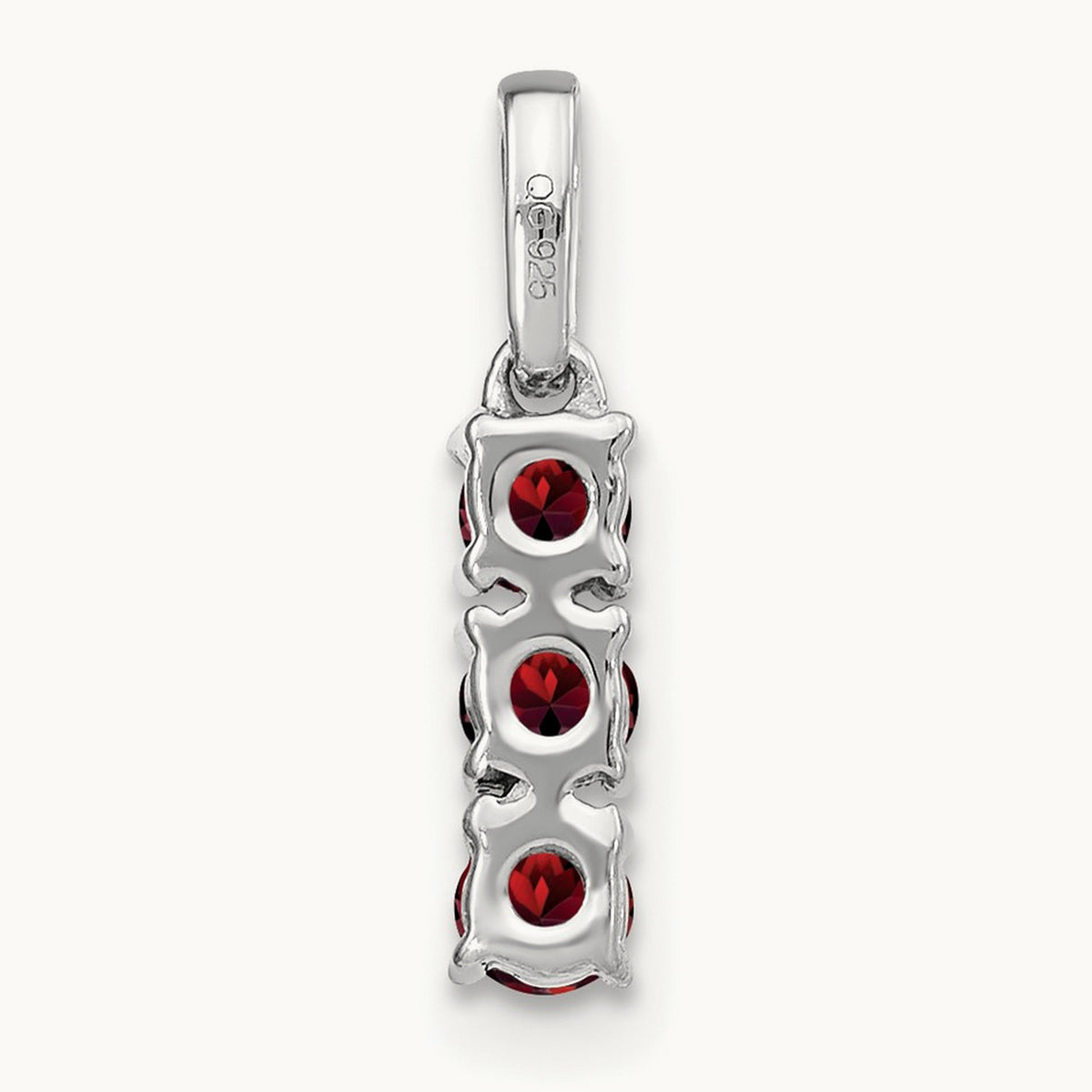 3-stone Garnet and Diamond Pendant, 14K White Gold