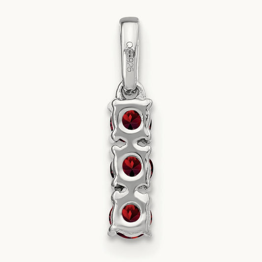 3-stone Garnet and Diamond Pendant, 14K White Gold