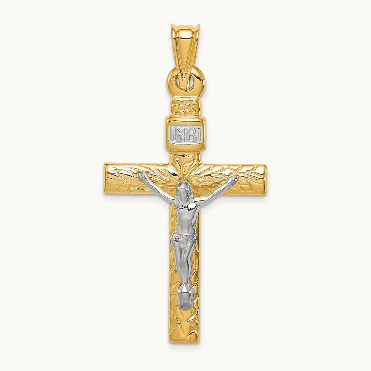 w/Rhodium Crucifix Pendant, 14K Two-tone