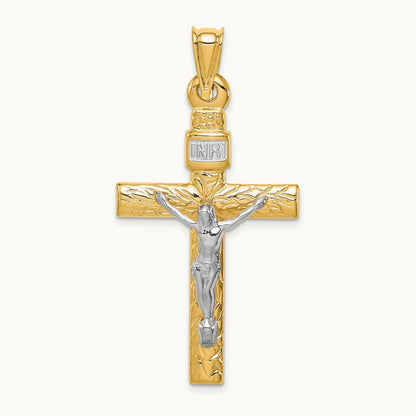 w/Rhodium Crucifix Pendant, 14K Two-tone