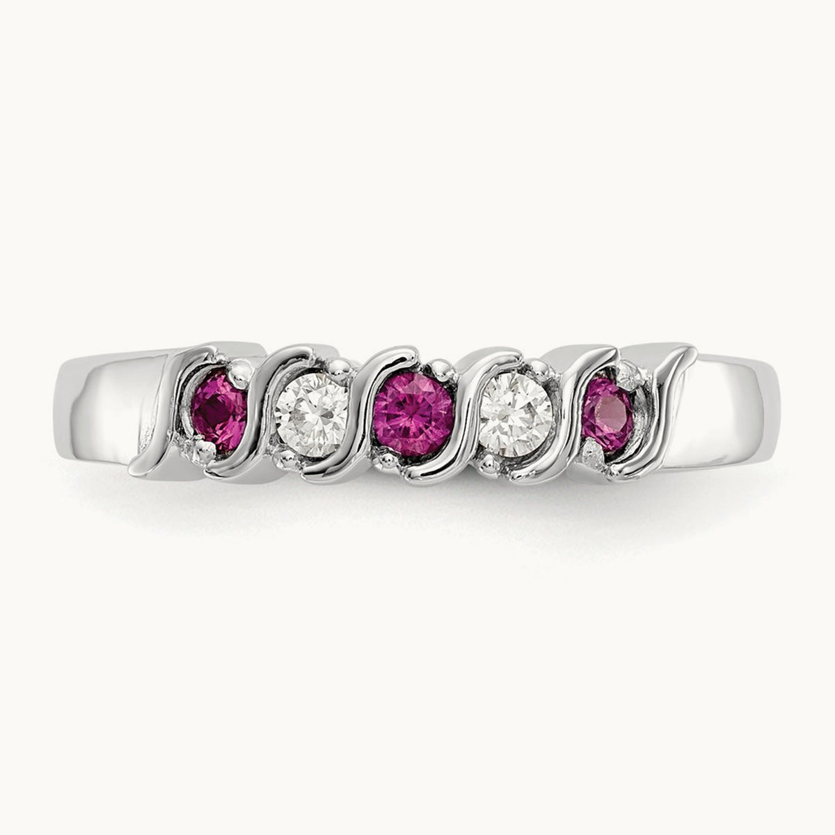 Diamond with Ruby Band — 14K White Gold, 0.09 ct, 7