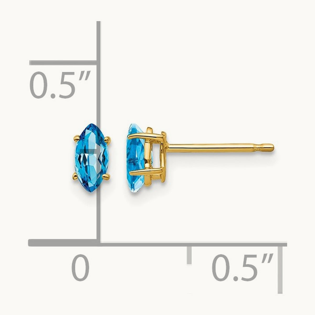 Blue Topaz marquis stud earring, 14K