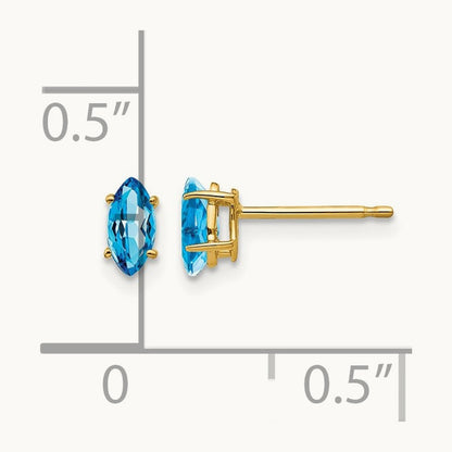 Blue Topaz marquis stud earring, 14K