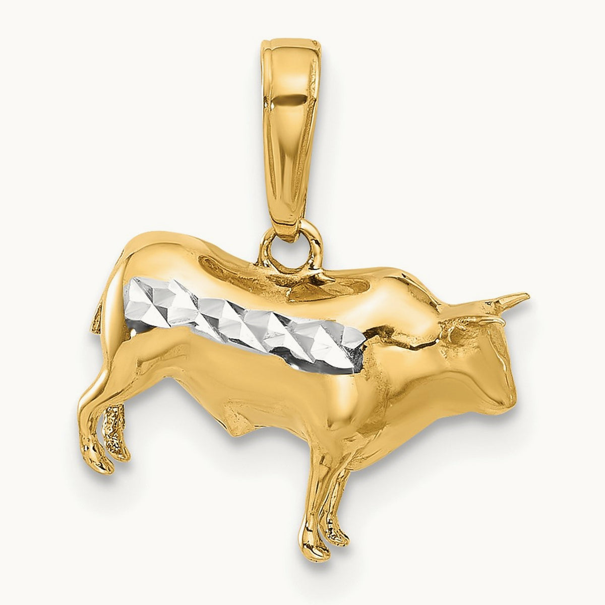 D/C 3D Bull Pendant, 14K with White Rhodium