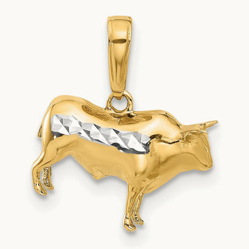 D/C 3D Bull Pendant, 14K with White Rhodium