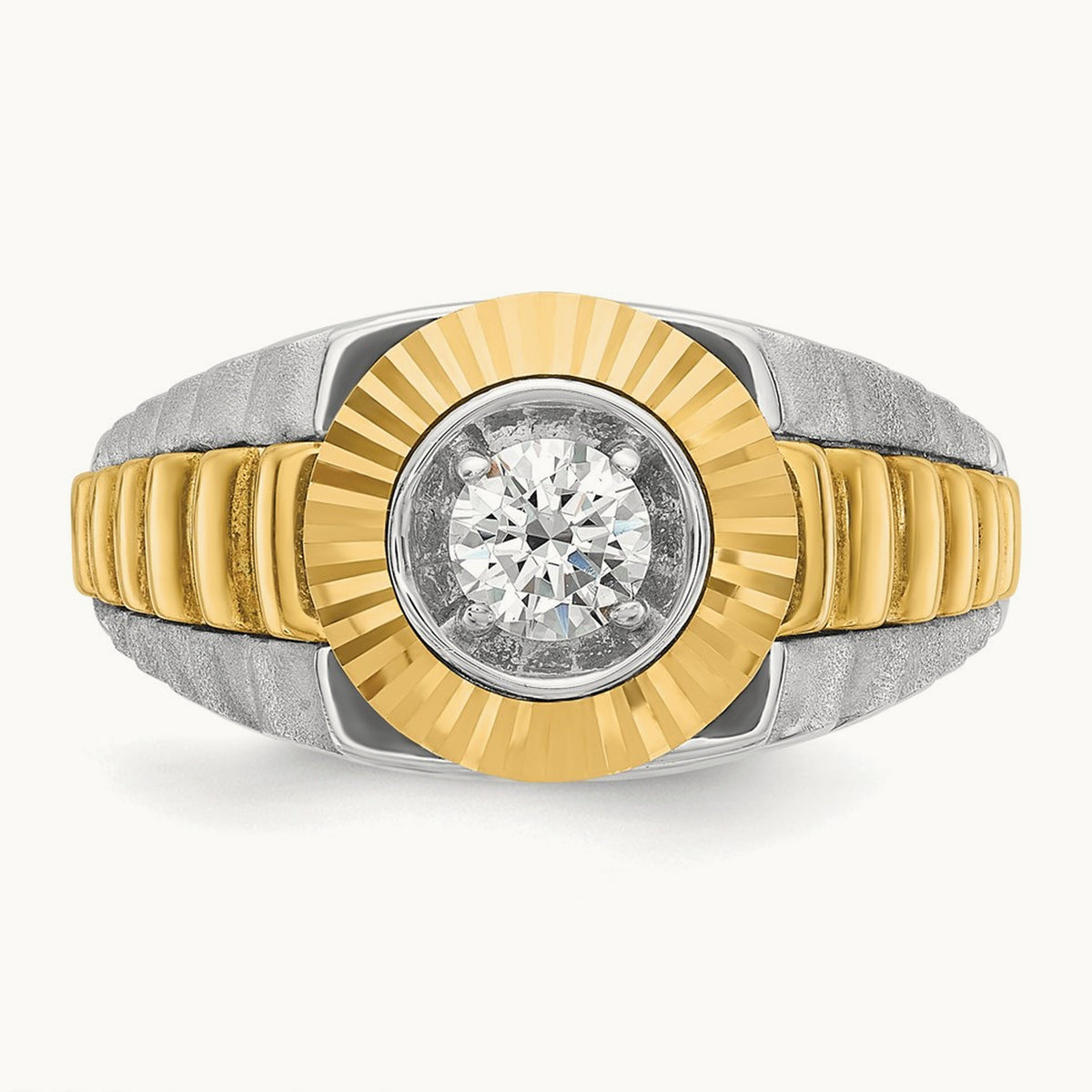 IBGoodman Men's Polished Satin & Textured Diamond Ring, 14K Two-tone