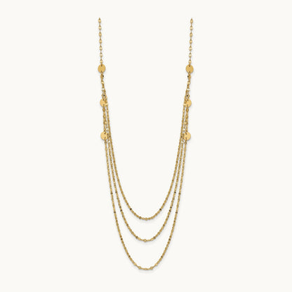 Triple Layer Polished Circles Fancy Necklace — 14K Yellow Gold