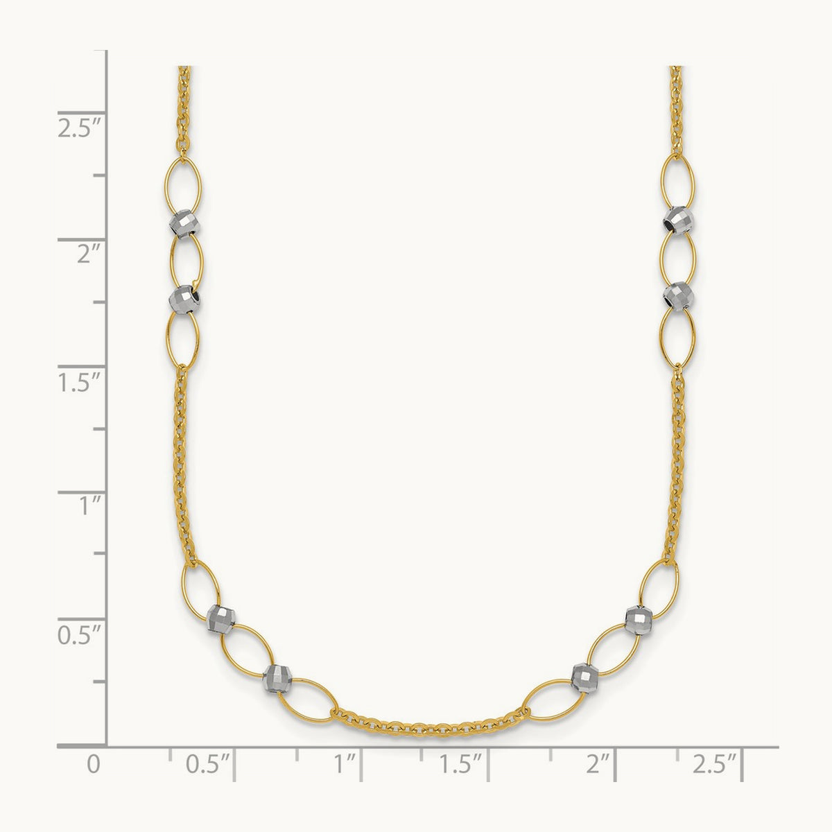 Polished and Diamond-cut Beads Fancy Link Necklace, 14K Two-tone