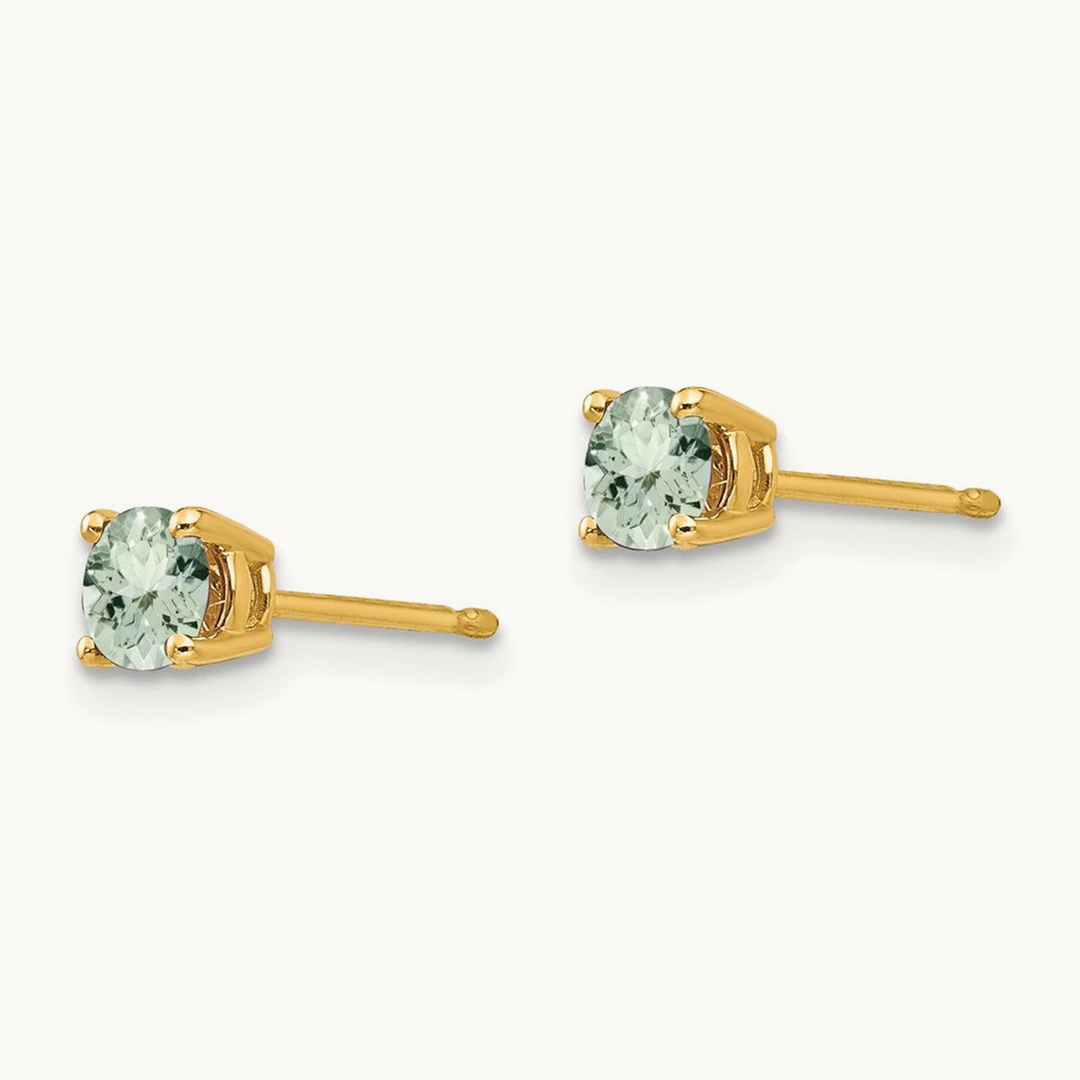 Round Green Quartz Earrings — 14K Yellow Gold, 4mm