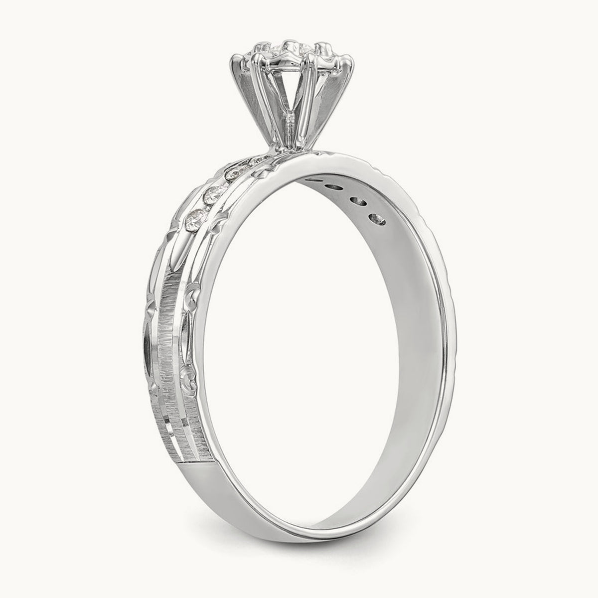 AA Quality Trio Complete Engagement Ring, 14K White Gold