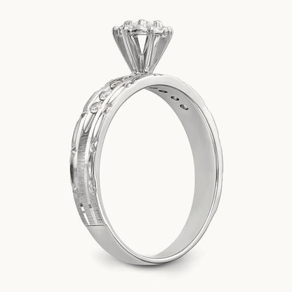 AA Quality Trio Complete Engagement Ring, 14K White Gold