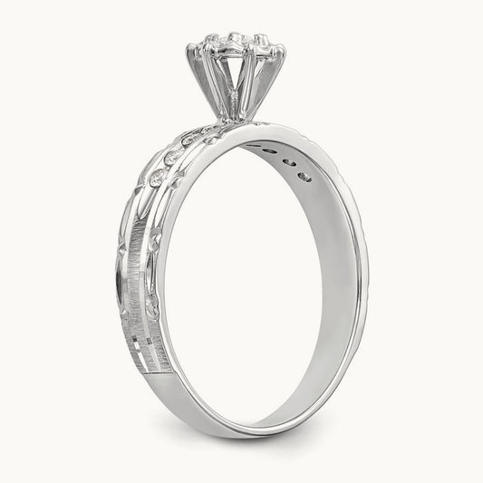 AA Quality Trio Complete Engagement Ring, 14K White Gold