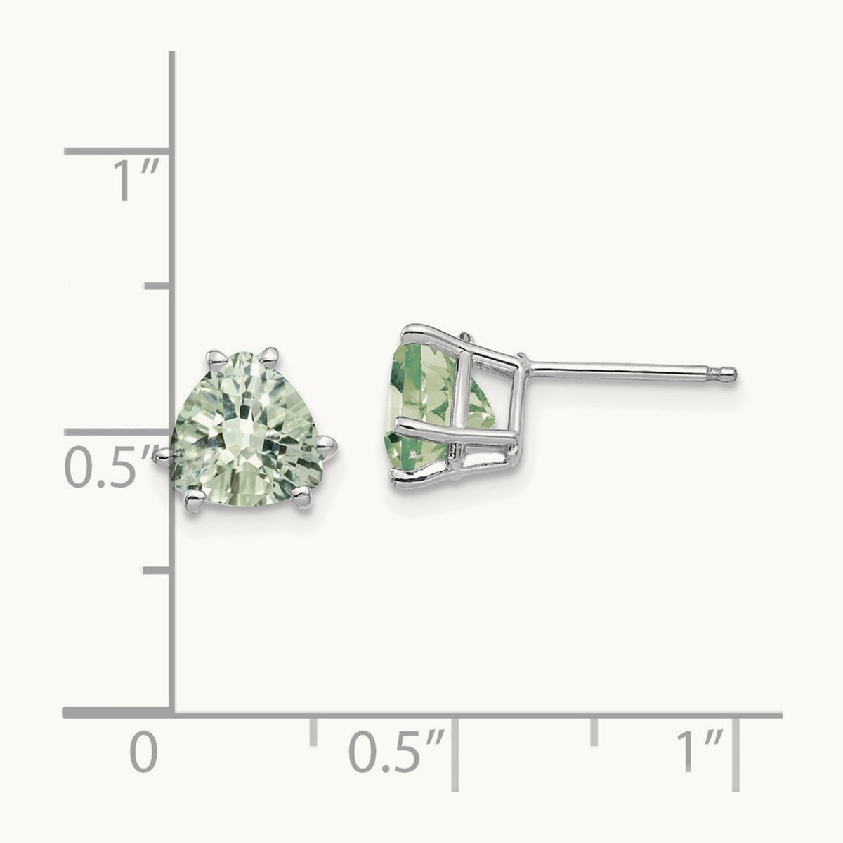 Trillion Checker-Cut Green Quartz Earrings — 14K White Gold, 7mm
