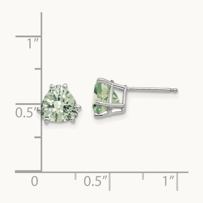 Trillion Checker-Cut Green Quartz Earrings — 14K White Gold, 7mm