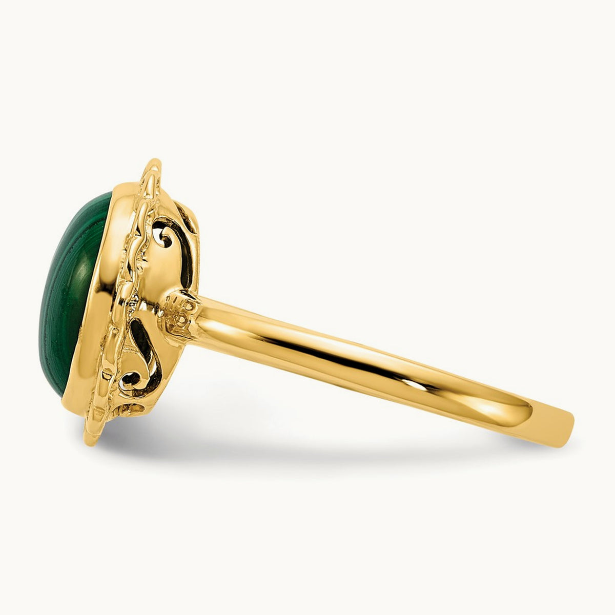 10x8mm Malachite Cabochon Ring, 14K