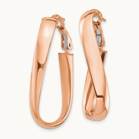 High Polished Wavy Oval Omega Back Hoop Earrings — 14K Rose Gold, 5mm