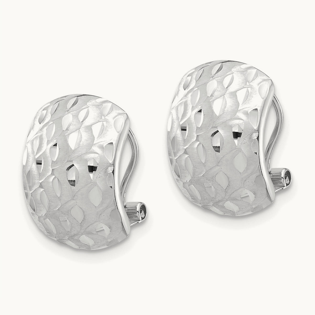 Diamond-cut Omega Back Earrings — 14K White Gold