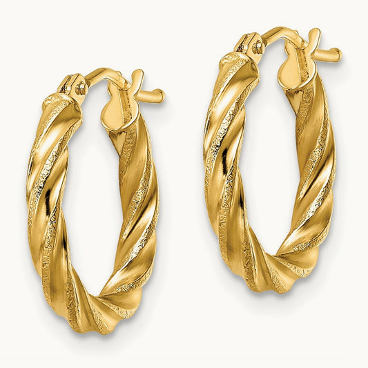 Polished & Textured Twisted Hoop Earrings, 14K