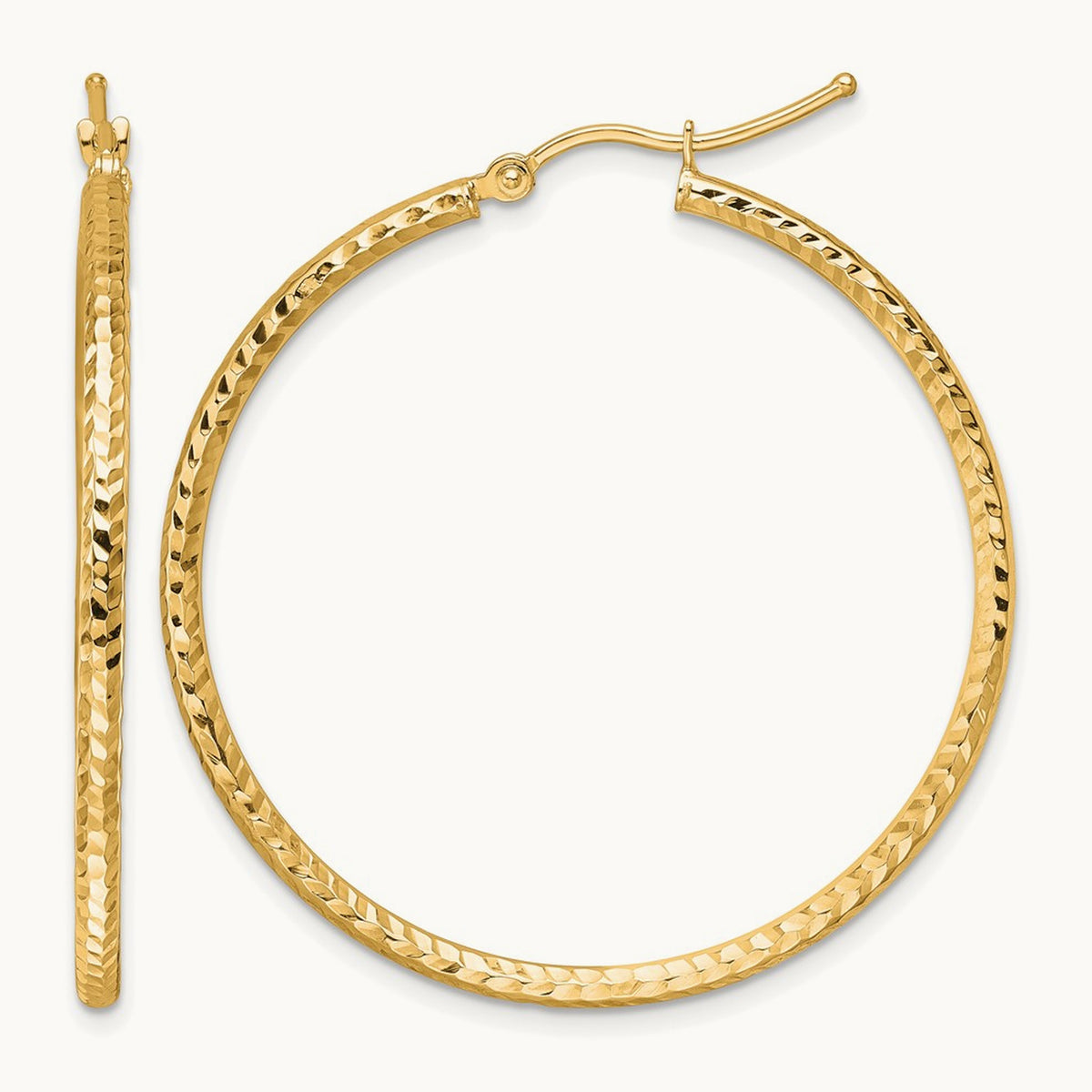 Diamond-cut Round Tube Hoop Earrings — 10K Yellow Gold