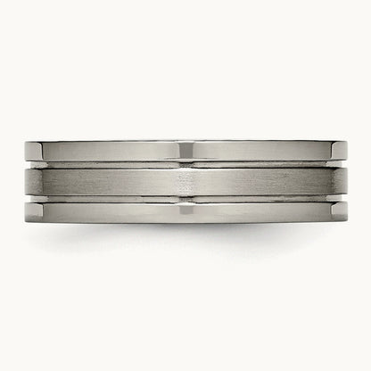 Brushed Center Grooved Band, 6mm, Titanium