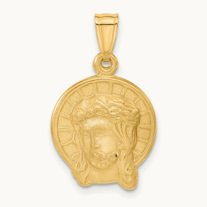 Satin Jesus Medal Pendant, 14K