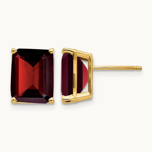 10x8mm Emerald Cut Garnet Earrings, 14K