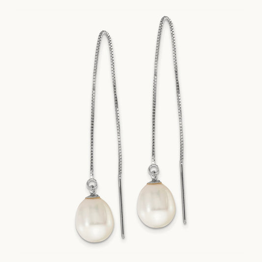 WG 6- Teardrop Freshwater Cultured Pearl Threader Earrings, 8mm, 14K