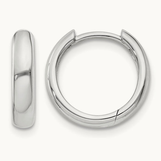 Round Hinged Hoop Earrings, 14K White Gold