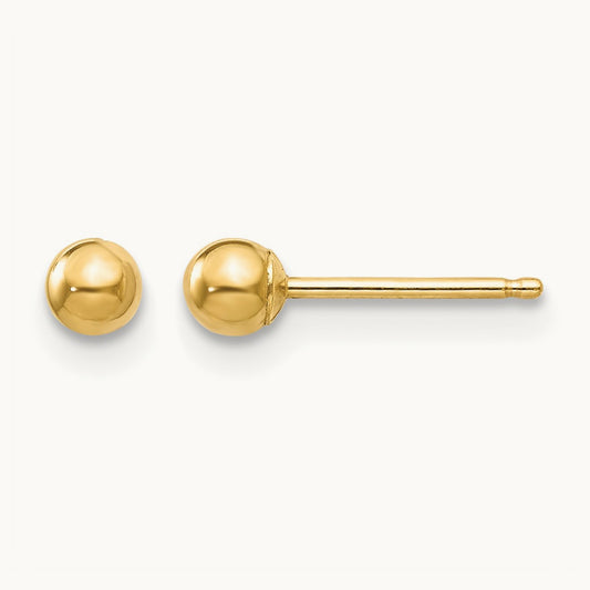 Polished Ball Post Earrings — 14K Yellow Gold, 3mm