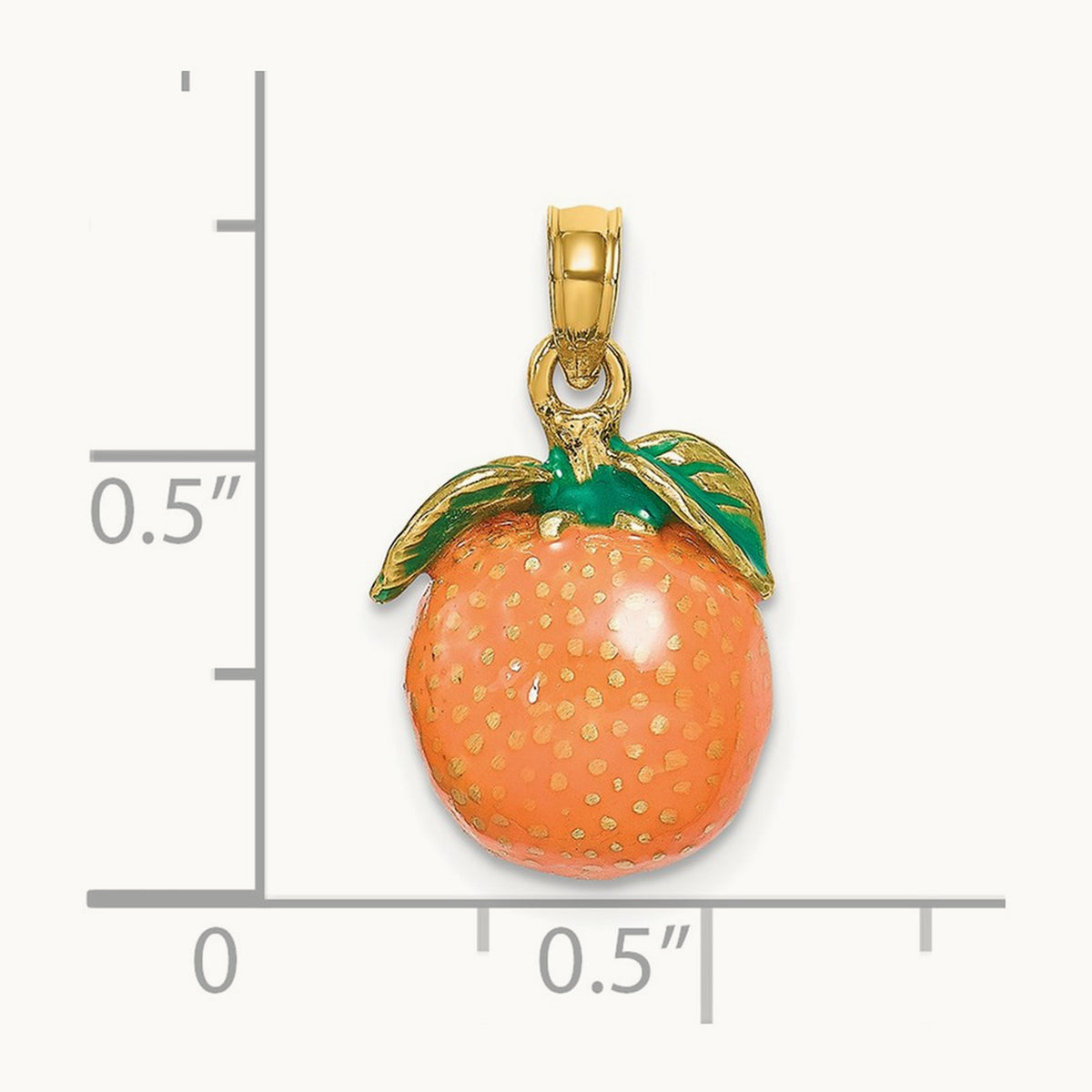 W/ Enamel 3-D Orange With Stem and Leaf Charm, 14K
