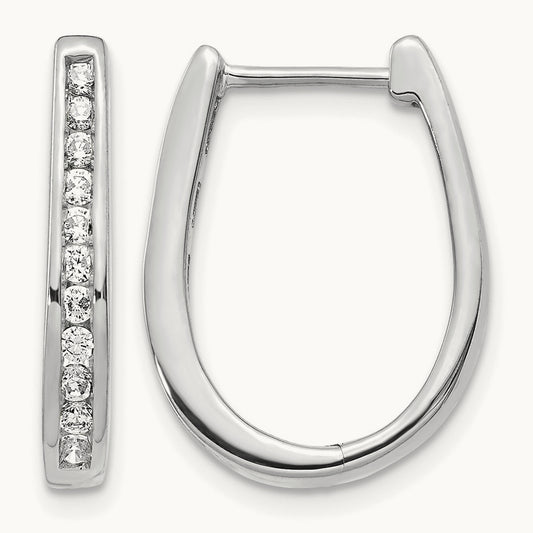 Diamond Oval Hinged Hoop Earrings — 14K White Gold