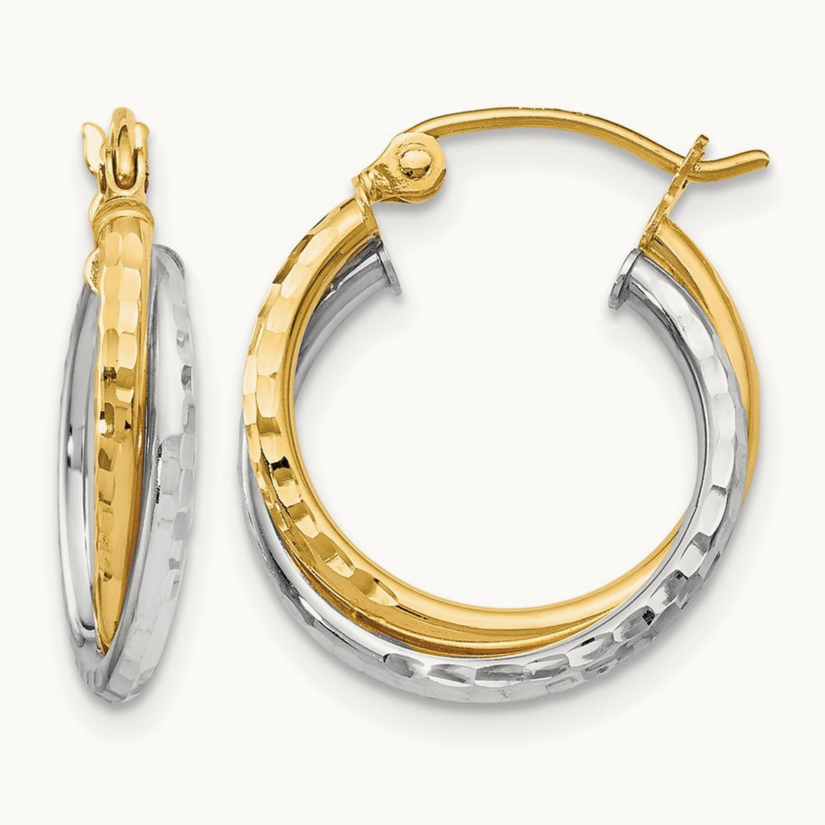 D/C Bypass Hoop Earrings, 14K Two-tone — Leslie's