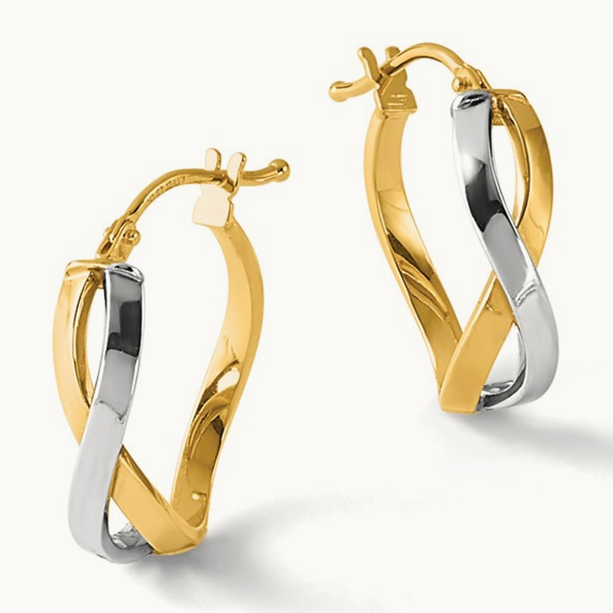 w/Rhodium Polished Twisted Hoop Earrings, 10K — Leslie's