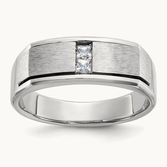 IBGoodman Men's Polished Satin & Antiqued Diamond Ring, 14K White Gold