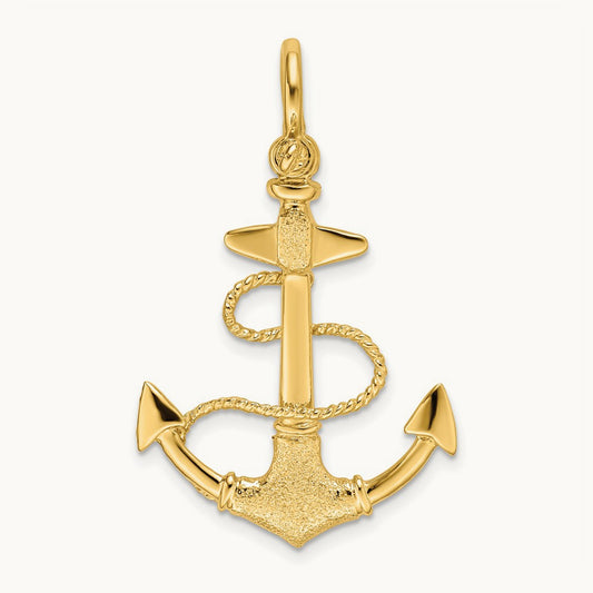 3-D Textured Anchor w/Rope and Shackle Bail Charm, 14K