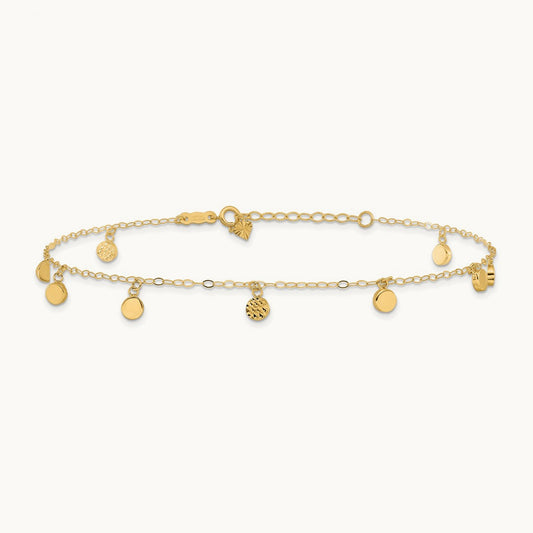 Hollow Dangle Circle 9in Plus 1in ext. Anklet, 14K