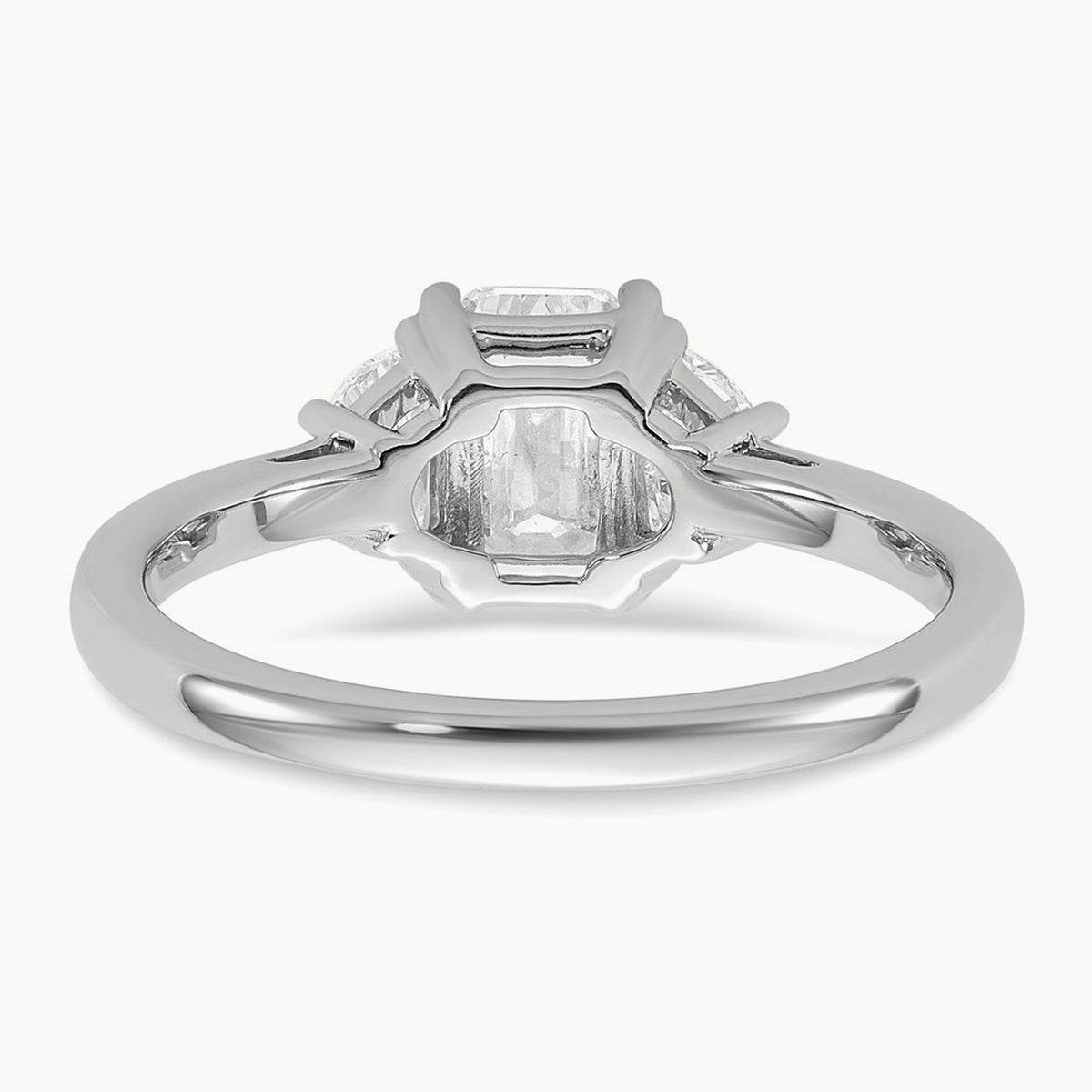 Semi-Mount Emerald & 1/2 Moon 3 Stone Engagement Ring, 0.25-1.00 ct tw Lab-Grown Diamond — 3/8 ct, 14K White Gold