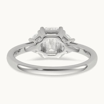 Semi-Mount Emerald & 1/2 Moon 3 Stone Engagement Ring, 0.25-1.00 ct tw Lab-Grown Diamond — 3/8 ct, 14K White Gold