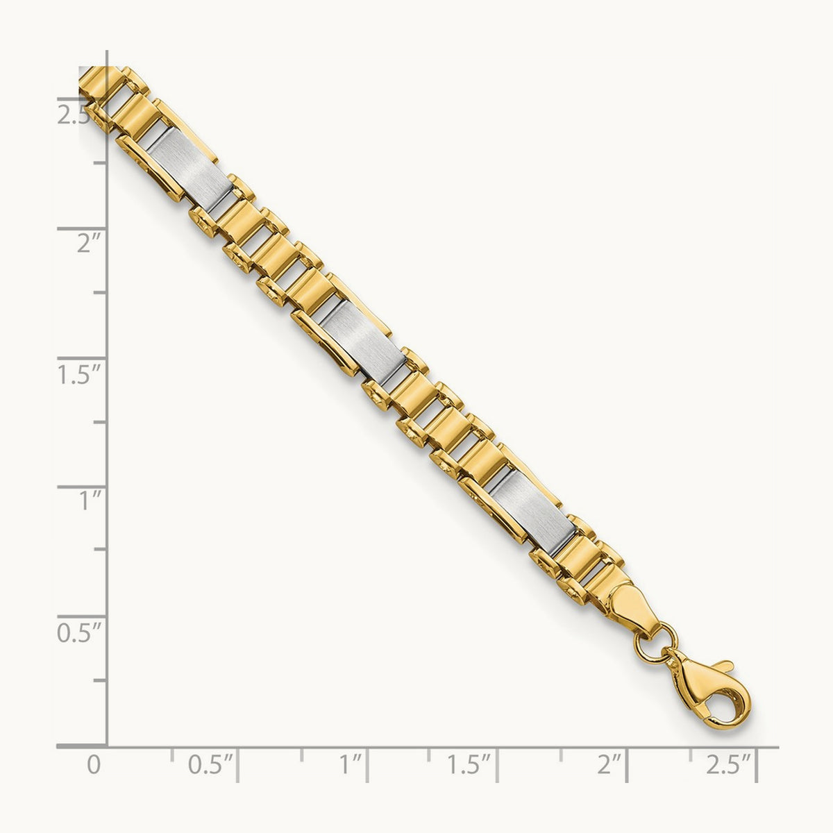 Brushed and Polished Fancy Link 8in Bracelet, 14K Two-tone
