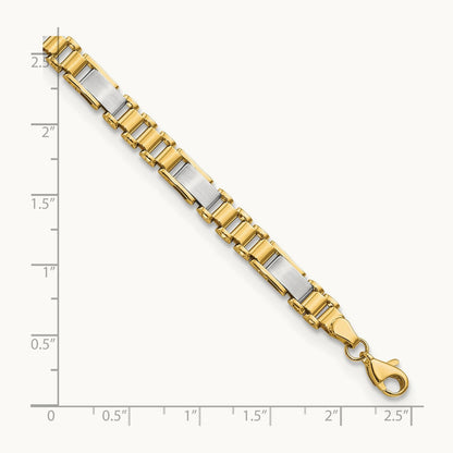 Brushed and Polished Fancy Link 8in Bracelet, 14K Two-tone