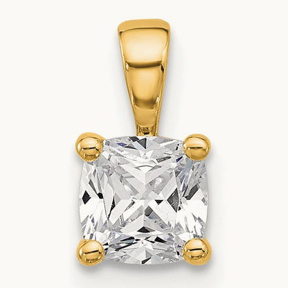 Cushion Four-Prong Pendant, 1/2-5 ct Lab-Grown Diamond — 14K Yellow Gold